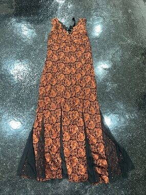 Lovely Grace Copper/Black Sequin Sparkly Floral Lace Sheer Panel Mermaid-Gown L